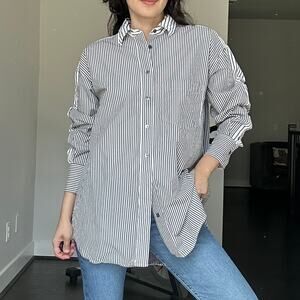 CLOSED Classic Oversized Stripe Shirt White and Grey Size Small